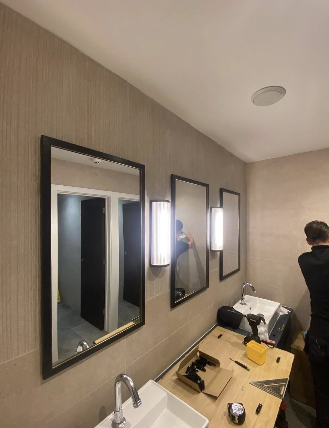 Commercial bathroom lighting installation